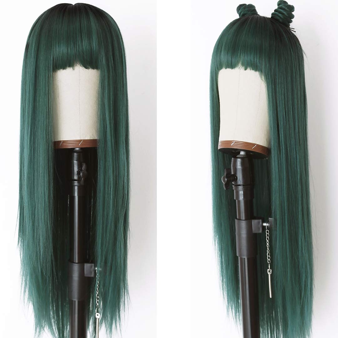 groene pruik steil haar pruik met lucht pony machine pruik diepe wortel gradiënt groen 2 kleuren lange hittebestendige vezel synthetisch haar lijm gratis 24 inch 2025 - $28.99 –P4
