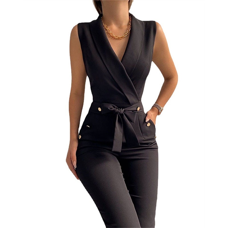 Pentru femei Normal Salopete Elegant Culoare solidă Fără manșon În V Buzunar Curelat Petrecere Birou Fit regulat Negru Roșu-aprins Albastru piscină Vară 2025 - $41.99 –P5
