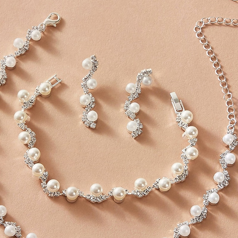 1 set Set di gioielli For Per donna Anniversario Regalo Graduazione Perle finte Strass intrecciato Palla / Spiaggia del 2025 a $7.99 –P3