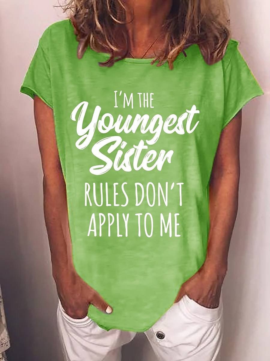 Mulheres Camiseta Texto Básico Manga Curta Decote Redondo Tops regulares Casual Final de semana Verde Claro Rosa Pêssego Azul Azul Céu de 2025 por $3.39 –P6