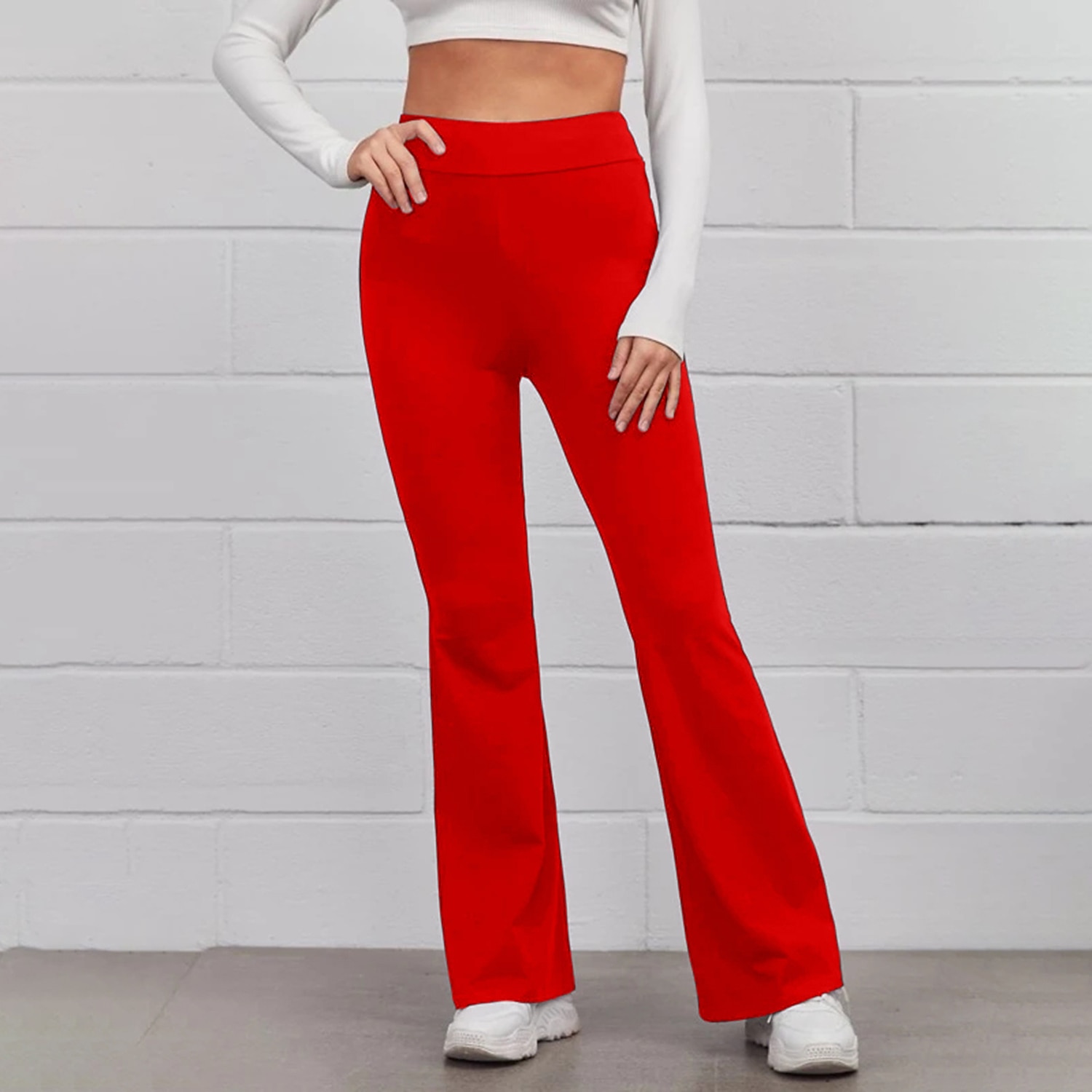 Women's Normal Bootcut Flare Flared Pants Fashion Full Length High Waist Plain Wide Leg Comfort Micro-elastic Casual Weekend Black Yellow Red Blue Summer Spring & Fall Regular Fit 2025 - $16.99 –P5