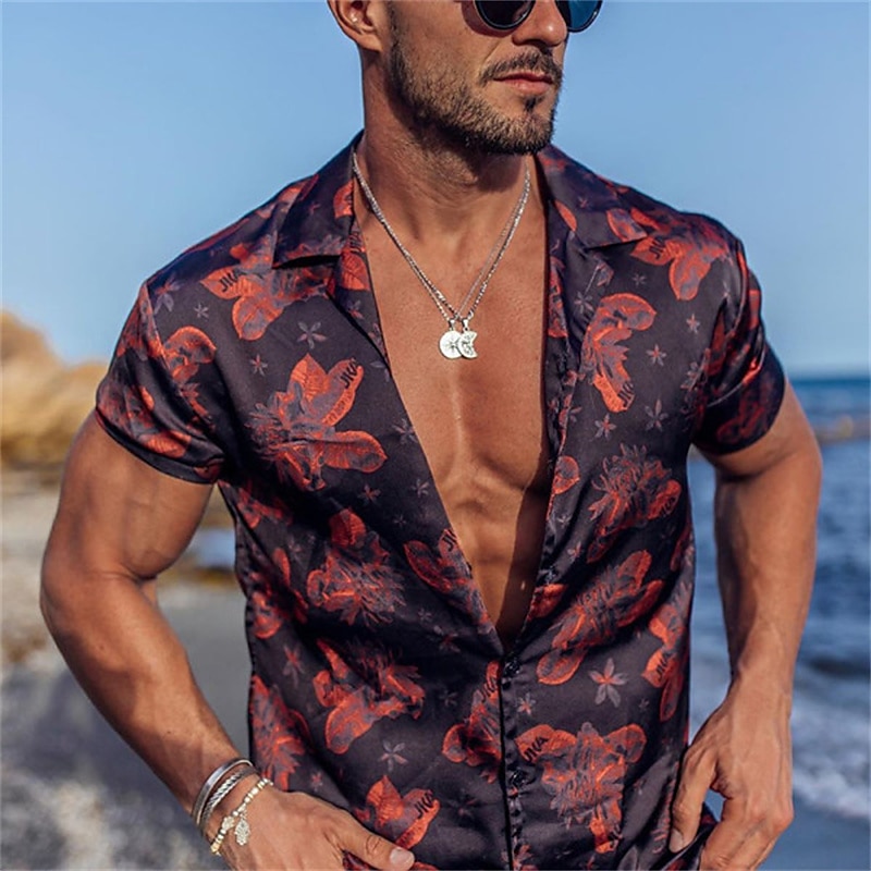Voor heren Bloemig Grafisch Tropische bloemen Overhemd Hawaiiaans overhemd Kampshirt Korte mouw Overhemd Strijkijzer Modieus Ontwerper Casual Buiten Straat Casual Zwart / Rood blauw Groen S M L 2025 - $24.99 –P2