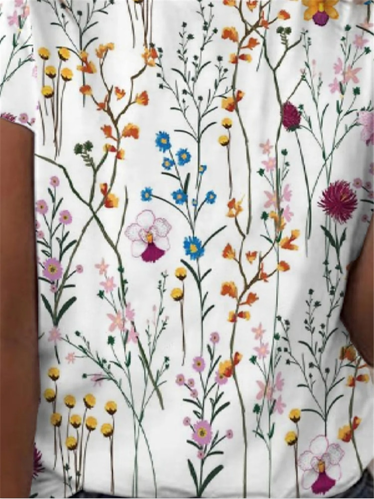 Dame T skjorte Blomstret Blomster Grunnleggende Kortermet Rund hals Vanlige topper Avslappet Daglig Ferie Lapper Trykt mønster Hvit 2025 - $19.99 –P3