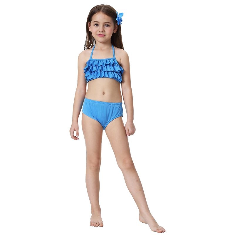 Enfants Fille Trois pièces Maillots de bain sirène Bikini Bikini Natation Le Jour des enfants Imprime Le style mignon Sexy Maillots de bain 3-10 ans Eté Bleu de 2025 ? $35.99 –P7