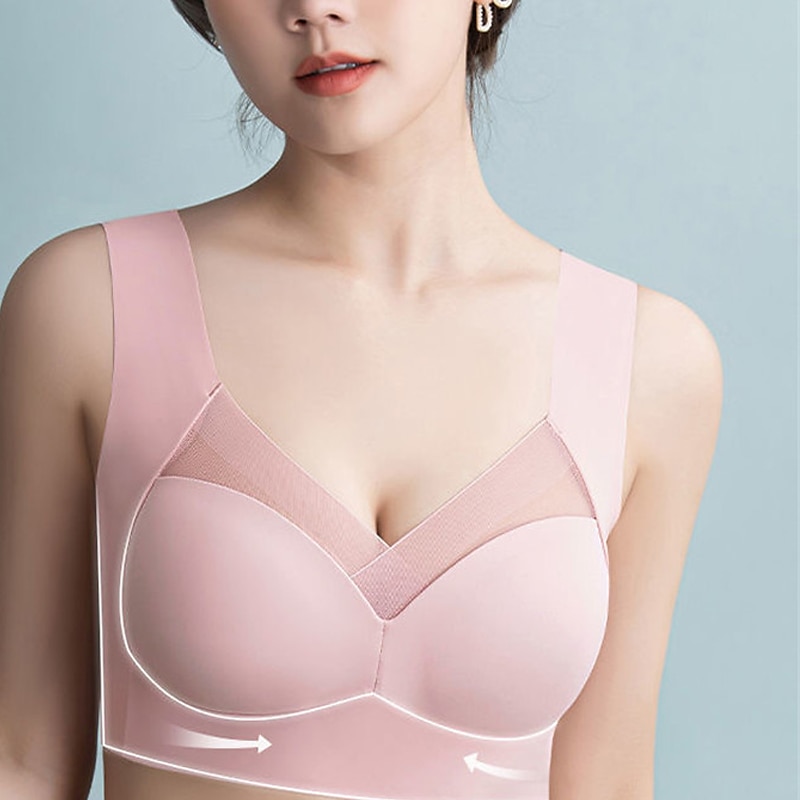 trådløse bh-er for kvinner faste stropper full dekning v-hals pustende ren farge pull-on lukking tilfeldig daglig nylon 1 stk svart rosa / bh & braletter / 1 stk hjemmeantrekk 2025 - $17.49 –P9