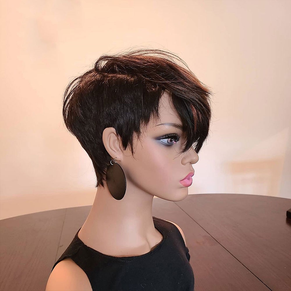 Cheveux Naturel humain Perruque Court Droit Coupe Asymétrique Marron foncé Doux Soirée Homme Sans bonnet Cheveux Brésiliens Femme Noir Ombre / Auburn Moyen 8 pouces Fête / Soirée du quotidien Usage de 2025 ? $43.99 -P3