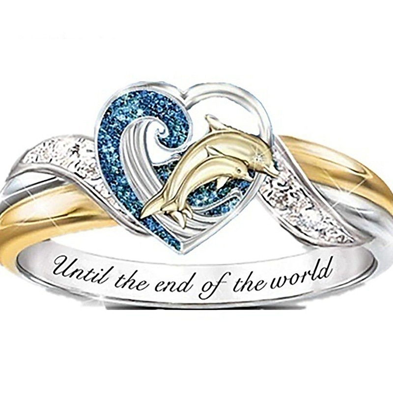 anello di dichiarazione delle donne mamma ti ama per sempre intarsiato zircone femminile anello tartaruga gufo fiore unicorno anello donne ragazze regalo gioielli (delfino, 6) del 2025 a $5.49 –P2