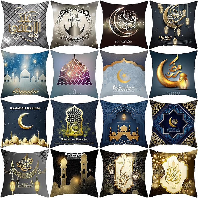ins ramadan pillowcase starry moon eid al-fitr bedside cushion pillowcase peach skin pillowcase gold moon طباعة وسادة وسادة 2025 - $12.99 –P5