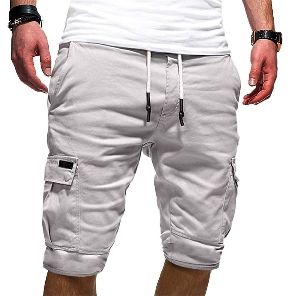 Per uomo Pantaloncini cargo Coulisse Multi-tasche Tinta unica All'aperto Lunghezza al ginocchio Quotidiano Weekend Streetwear Casual Blu marino Cachi Inelastico del 2026 a $23.99 –P1