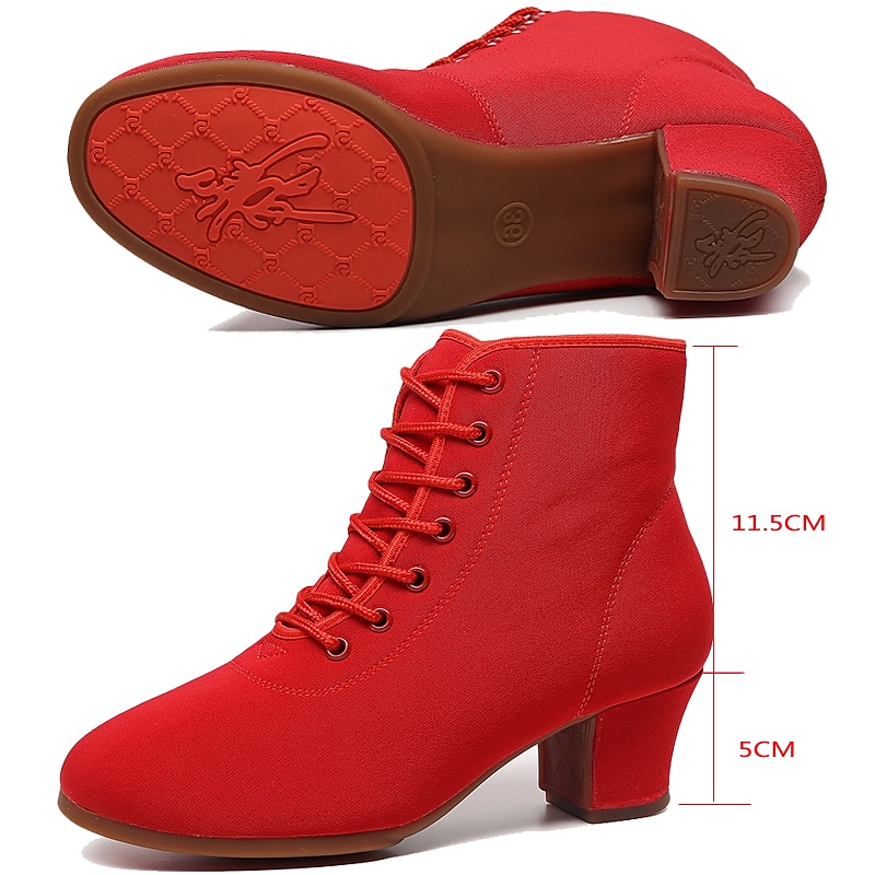 Mulheres Botas de Dança Espetáculo Festa Ensaio / Prática Botas de Calcanhar Ao ar livre Parte inferior inteira Cadarço Salto Grosso Ponta Redonda Adulto Preto de 2025 por $42.99 –P7