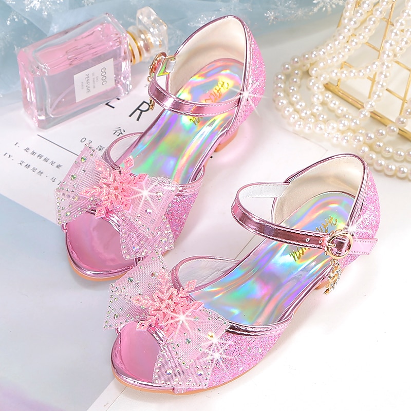 Girls' Pink Glitter Party Shoes – Peep-Toe Design, Bow and Rhinestone Decoration, Adjustable Strap, Perfect for Weddings and Special Occasions 2025 - $32.99 –P4