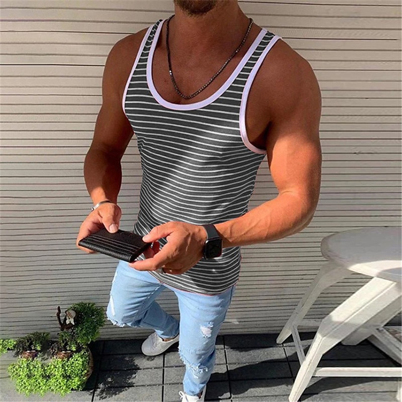 Herr Linne Undertröjor Ärmlös tröja Ärmlös Rund hals Sommar Randig Mode Lättvikt Andningsfunktion Utomhus Gata Ledigt Rubinrött Blå Grön Topp t-shirt för män 2025 - $17.99 –P3