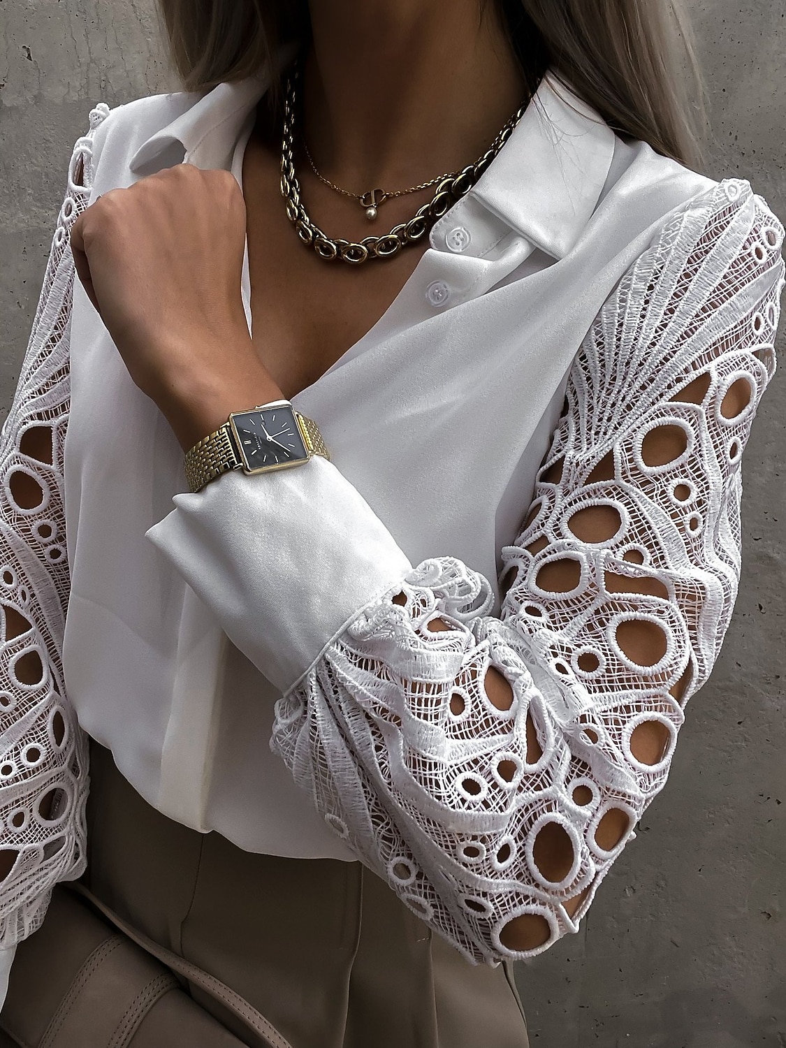 Mulheres Camisa Social Blusa Tops de ilhas brancas Preto Branco Tecido Renda Botão Manga Longa Diário Final de semana Roupa de rua Casual Colarinho de Camisa Padrão S de 2025 por $25.99 –P3