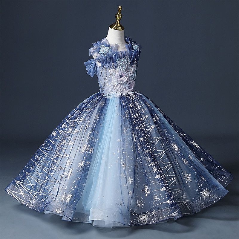 Blumenmädchenkleid Mädchen Kleid Prinzessinenkleid Party Kleid Formal Hochzeit Party Prinzessin Süß Gitter Bestickt Blumen Ärmellos Schulterfrei Leicht Blau 3-12 Jahre 2026 - $104.99 –P4