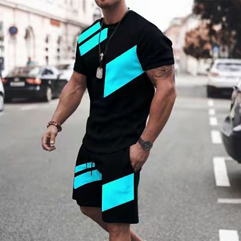 Men's T-shirt Suits Tracksuit Tennis Shirt Shorts and T Shirt Set Short Sleeve Crew Neck Spring & Summer Color Block Sports Fashion Designer 2 Piece Outdoor Street Casual Black Red Blue Top Tee for 2026 - $27.99 –P4