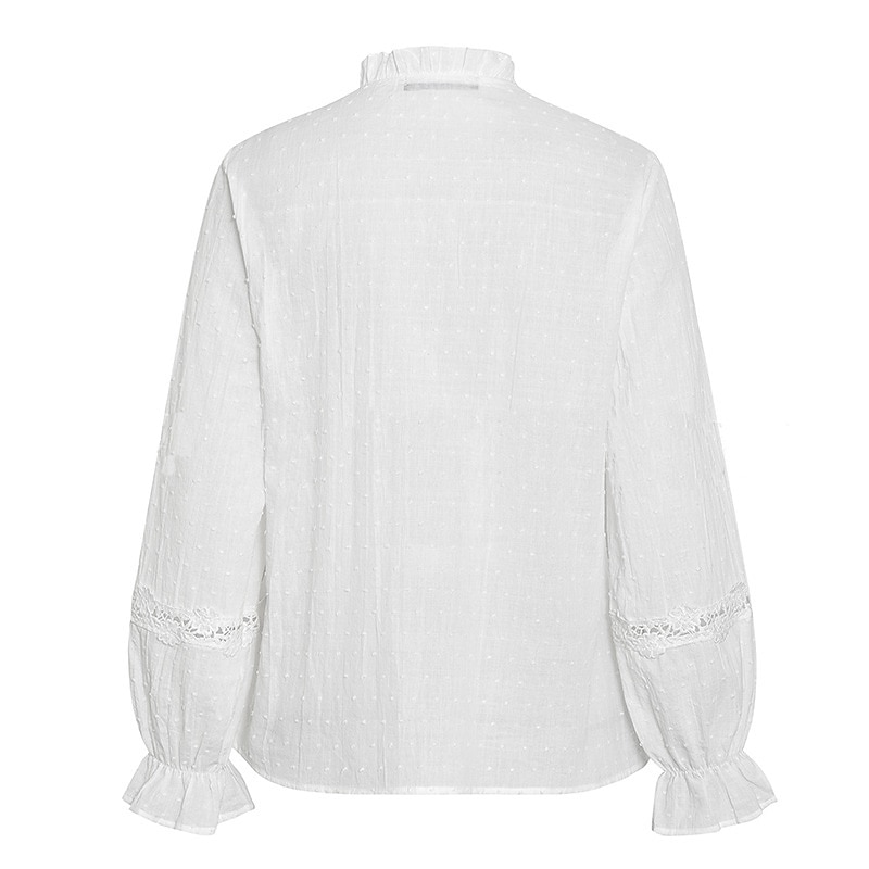 Damen Hemd Spitzenhemd Bluse Ösen Top Elegant Vintage Mode Spitze Patchwork Knöpfe Langarm Normale Oberteile Alltag Wochenende Weiß Frühling Herbst 2025 - $28.99 –P8