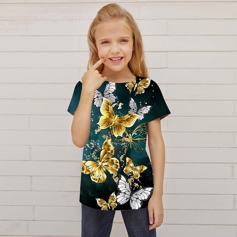 Fete 3D Animal Fluture Tricou Manșon scurt Tipărire 3D Vară Primăvară Activ Modă Drăguţ Copii 3-12 ani În aer liber Zilnic Interior Fit regulat 2026 - $11.99 –P3