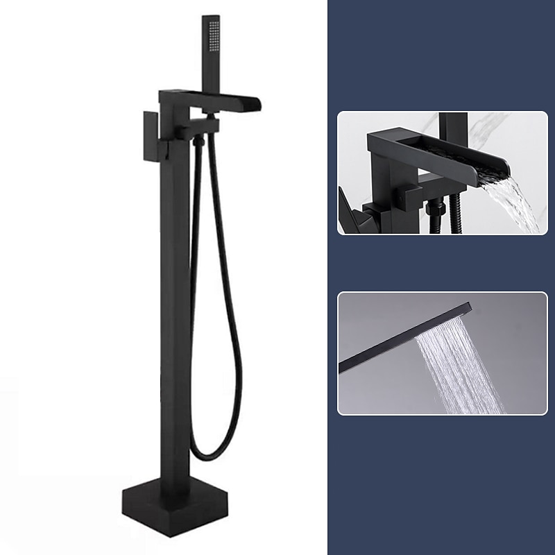 badekarkran - minimalistisk galvanisert frittstående messingventil badekar dusj blandebatterier 2025 - $453.59 –P10