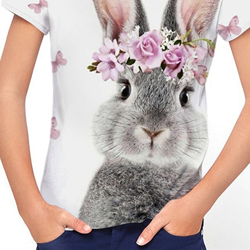Pâques Fille 3D Floral Animal Lapin T-shirt Manche Courte 3D effet Eté Printemps Actif Mode Le style mignon Enfants 3-12 ans Extérieur du quotidien Intérieur Standard de 2025 ? $11.99 –P7