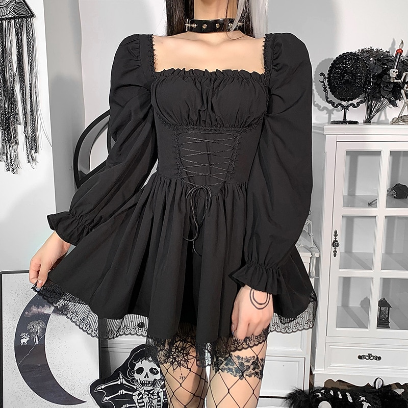Punk a gotika šaty na dovolenou Šaty Krátký / Mini Balonové Gotická dívka Dámské Zaštíhlující Běžný Běžné / Denní Dospělé Šaty Jaro léto 2025 - $30.99 –P7