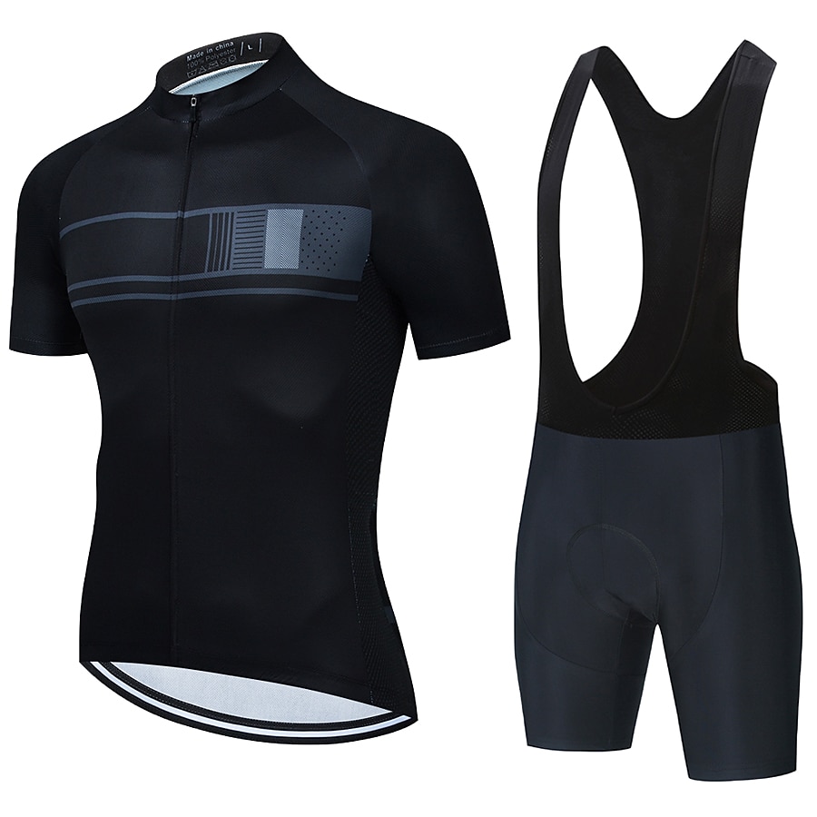 Herr Cykeltröja med Haklapp-shorts Kortärmad Bergscykling Vägcykling Svart Vinröd Blå Rand Cykel Träningsdräkter 3D Tablett Andningsfunktion Snabb tork Bakficka Polyester Elastan sporter Rand Kläder 2025 - $45.99 –P2