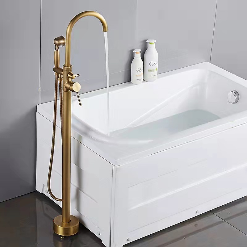 rubinetto per vasca da bagno vintage montaggio a pavimento, miscelatore per riempimento vasca da bagno indipendente con doccetta a mano, rubinetto per doccia con beccuccio ad arco alto girevole a 360° del 2025 a $323.99 –P1