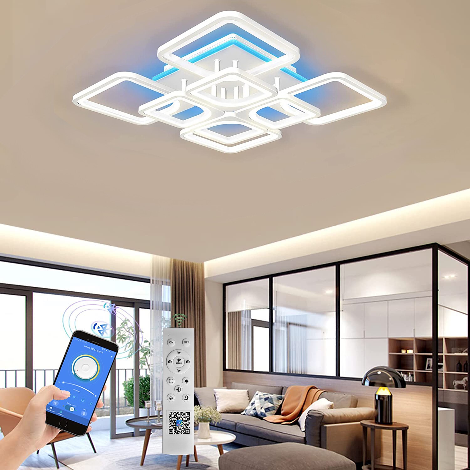 عكس الضوء الاكريليك ضوء السقف led 5 رئيس 8 رئيس مصباح السقف مع تطبيق ضوء الخلفية اتصال بلوتوث / جهاز تحكم عن بعد مناسب لغرفة النوم وغرفة المعيشة والمكتب وغرفة الأطفال 2025 - $187.99 –P1