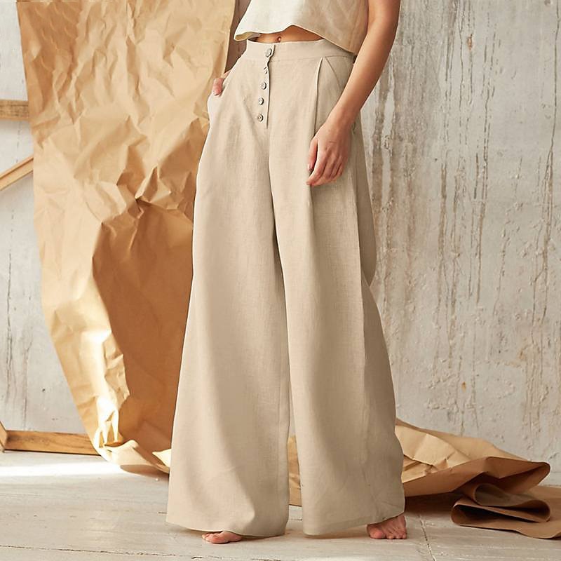 Per donna Normale Culotte Gamba Larga Gamba larga Pantaloni in cotone e lino Moda Lunghezza intera Misura del girovita medio Semplice Tasche Laterali Gamba larga Baggy Comodità Inelastico Casuale del 2025 a $21.99 –P4