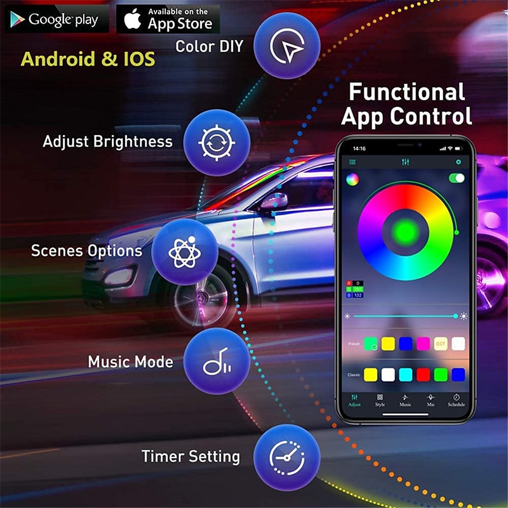 5-in-1 RGB LED Car Interior Lighting with App Controlled Flexible EL Wire Strip for Christmas Home Doecorations 2025 - $49.99 –P1
