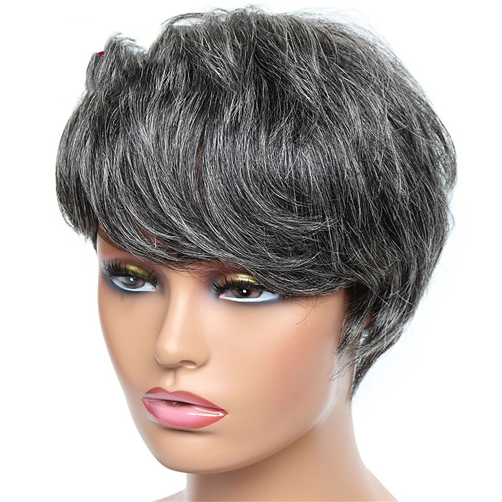 Human Hair Wig Short Natural Wave With Bangs Black Burgundy Dark Brown Soft Party Women Capless Brazilian Hair Women's Natural Black #1B Black / Grey Medium Brown#4 6 inch Party / Evening Daily Daily 2025 - $39.99 –P11