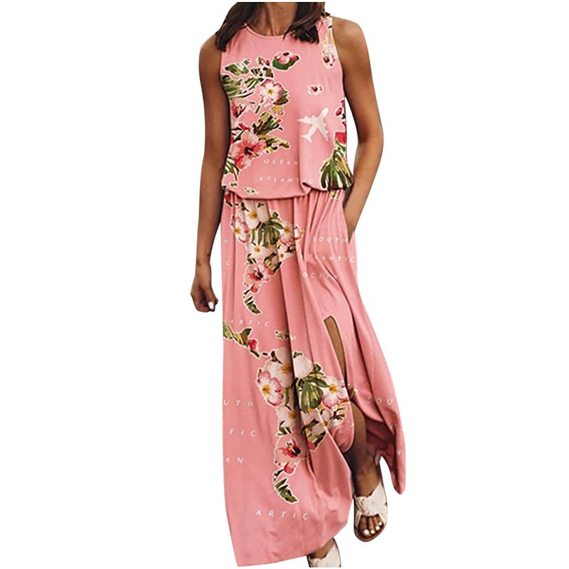 Femme Robe longue maxi Robe casual Robe ethnique robe boheme mode Décontractées Extérieur Vacances du quotidien Ample Floral à imprimé arc-en-ciel Sans Manches Col Ras du Cou Jaune Rose Claire Bleu de 2025 ? $23.99 –P14