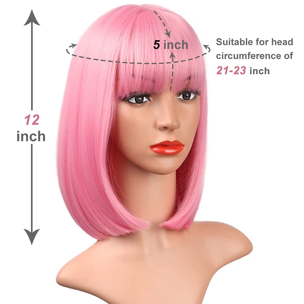 roze bob pruiken met pony 12 inch korte rechte bob pruiken kleurrijke synthetische cosplay dagelijkse feestpruik voor vrouwen 2026 - $22.99 –P3