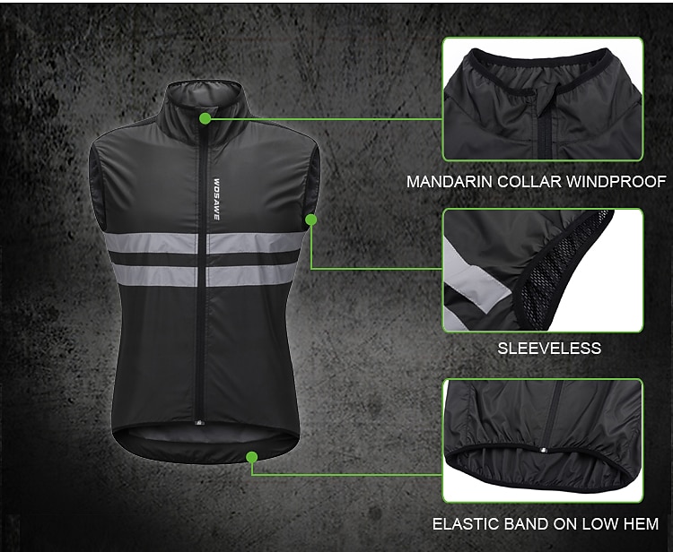 WOSAWE Men's Cycling Jersey Cycling Vest Sleeveless Mountain Bike MTB Road Bike Cycling Green Black Dark Blue Bike Vest / Gilet Jersey Windproof Breathable Lightweight Reflective Strips Back Pocket 2025 - $25.59 –P5