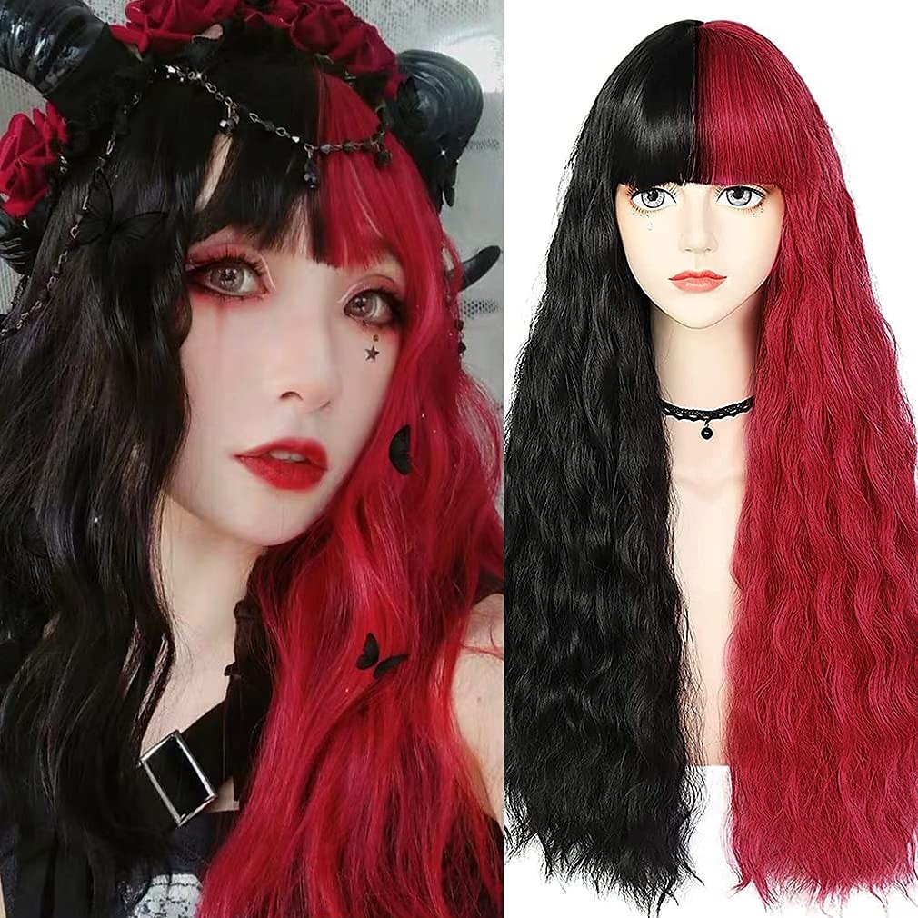 zwarte tot rode pruik vrouwen lange golvende pruik kant kleur synthetische hittebestendige pruik voor dagelijks party kostuum halloween kerstfeest pruiken 2025 - GBP £21.85 –P10
