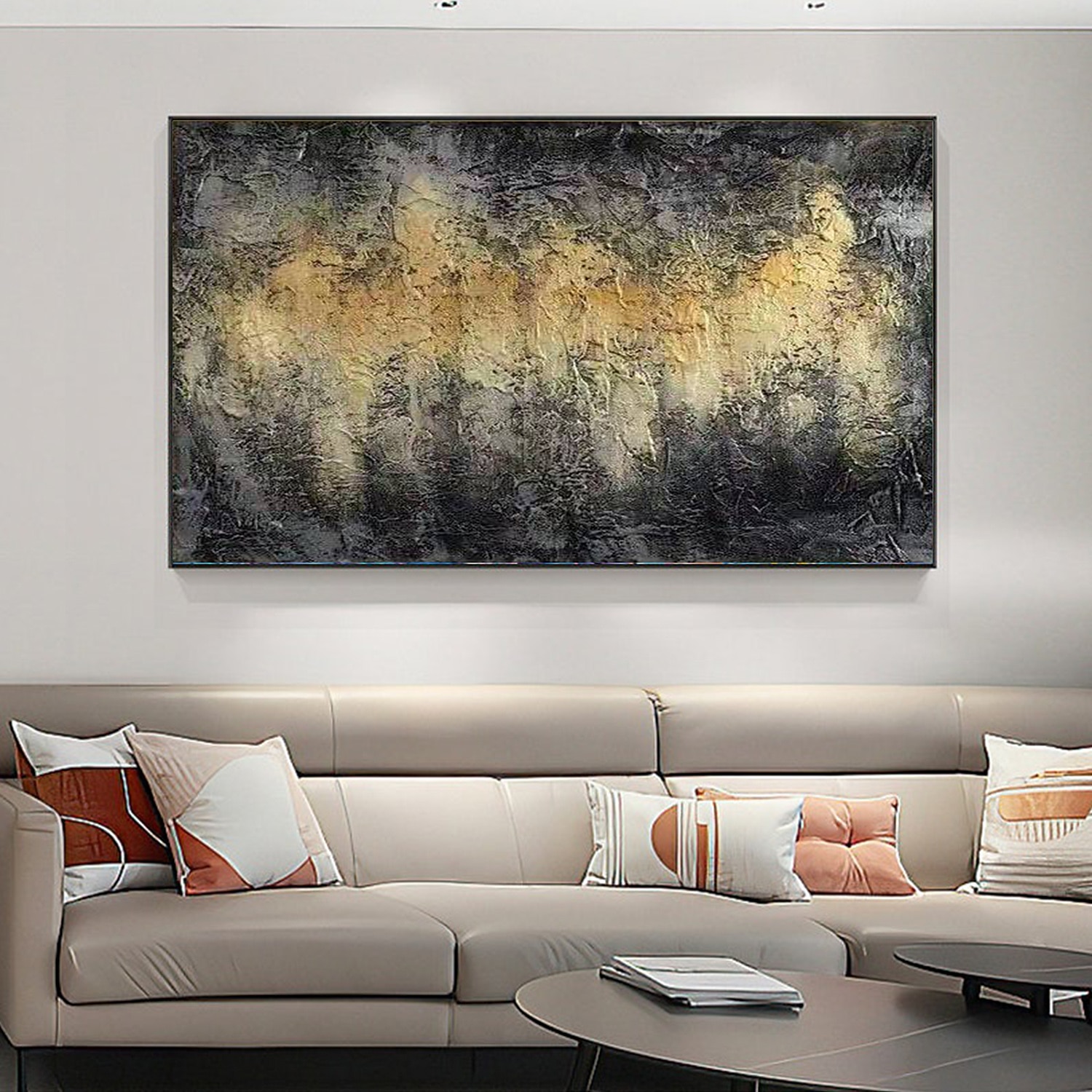 abstracte olieverf canvas wall art zwart geel abstracte decoratie voor home decor gerold frameloze unstretched 2025 - $105.99 –P4