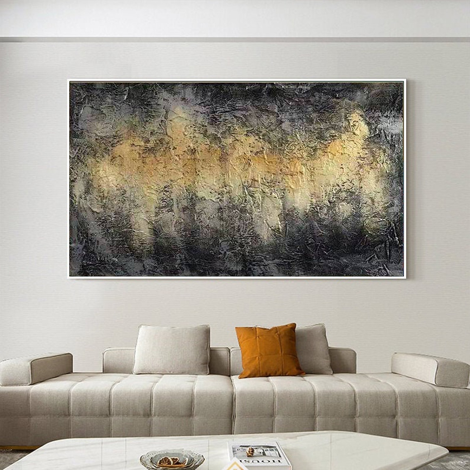 abstracte olieverf canvas wall art zwart geel abstracte decoratie voor home decor gerold frameloze unstretched 2025 - $105.99 –P3