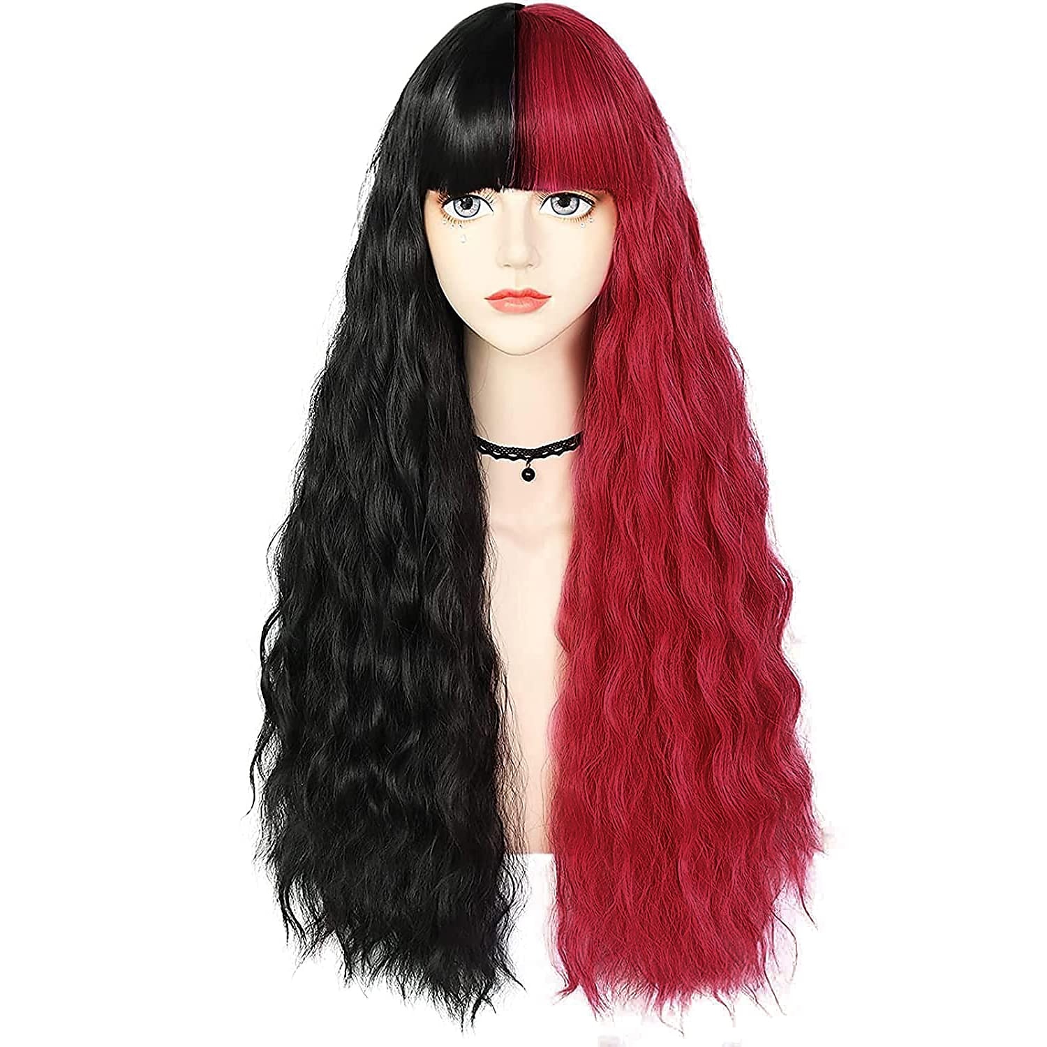 zwarte tot rode pruik vrouwen lange golvende pruik kant kleur synthetische hittebestendige pruik voor dagelijks party kostuum halloween kerstfeest pruiken 2025 - GBP £21.85 –P9