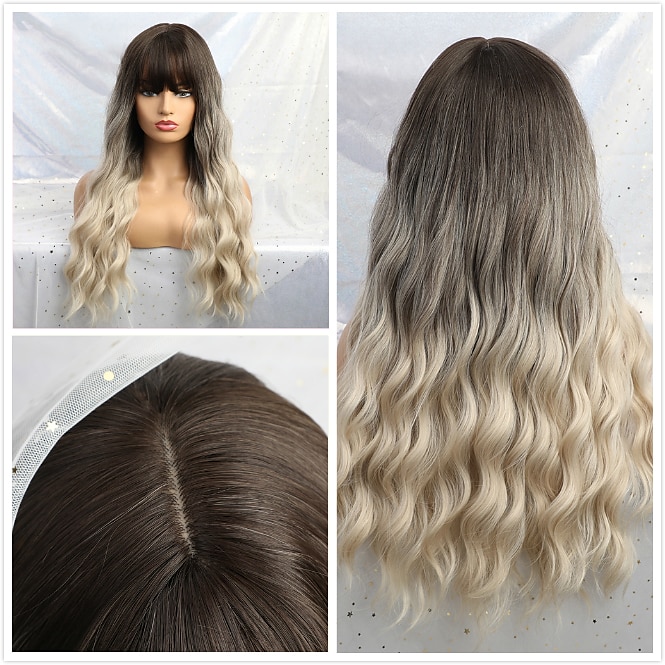 blondi peruukit otsatukkailla pitkät suorat peruukit ombre musta blondi saarniperuukit otsatukkalla lämmönkestävät synteettiset peruukit afroamerikkalaisille naisille joulujuhlaperuukit barbiecore 2025 - $31.99 –P9