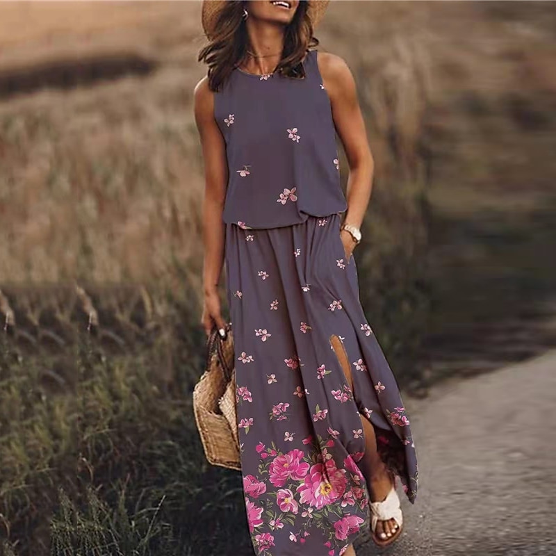 Femme Robe longue maxi Robe casual Robe ethnique robe boheme mode Décontractées Extérieur Vacances du quotidien Ample Floral à imprimé arc-en-ciel Sans Manches Col Ras du Cou Jaune Rose Claire Bleu de 2025 ? $23.99 –P5