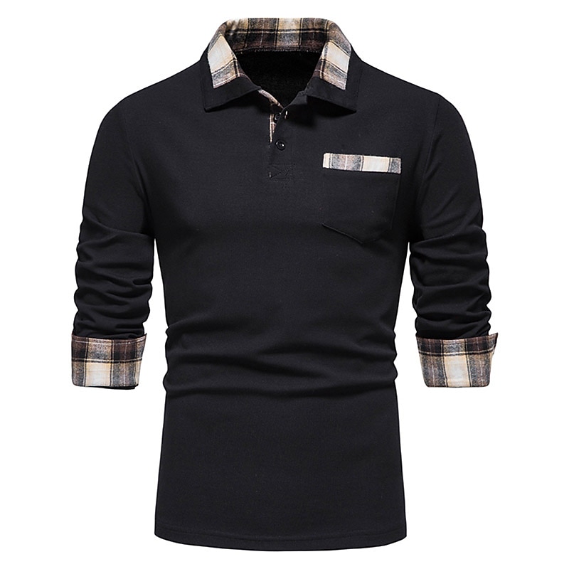 Férfi Alkalmi ing POLO trikó Szabadtéri Üzleti Polo gallér Klasszikus Hosszú ujj Alap Klasszikus Tömör szín Kockás Előírásos stílus Gomb eleje Tavasz Ősz Normál Fekete Fehér Sötétszürke Szürke 2025 - $20.99 –P11