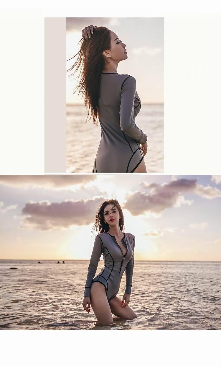 Damen Rash Guard Badeanzug Streifen Frontreißverschluss Spandex UV-Sonnenschutz UPF50+ Schnelltrocknend Langarm Bodysuit Badeanzug Surfen Tauchen Strand Sommer 2026 - $27.99 –P5