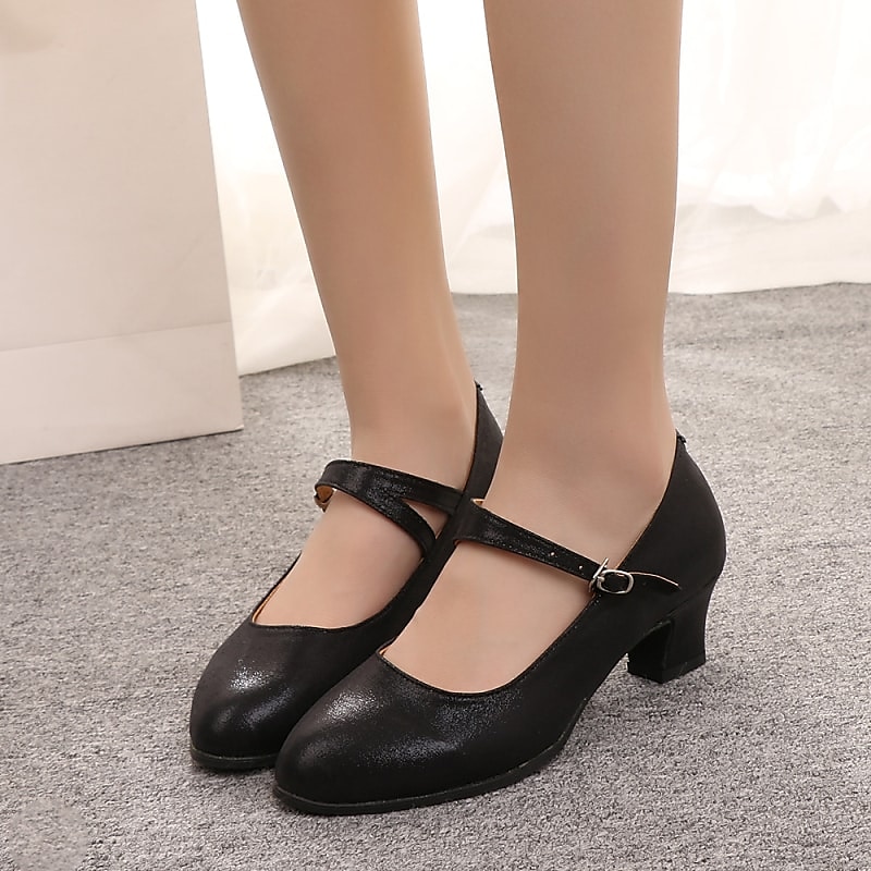 Zwarte zachte zool latin dansschoenen voor dames - lage hak PU ballroom oefenhakken voor beginners en sociaal dansen 2025 - $29.99 –P3