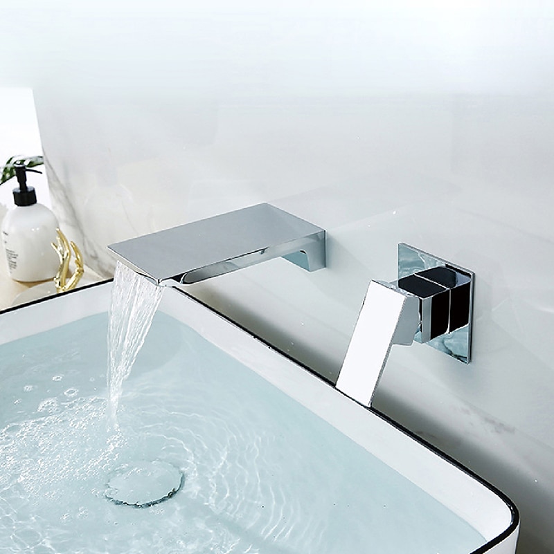 Miscelatore lavabo bagno a cascata a parete nero opaco, miscelatore lavabo in ottone massiccio monocomando rubinetti lavabo monocomando oro nero cromato del 2025 a $178.99 –P3