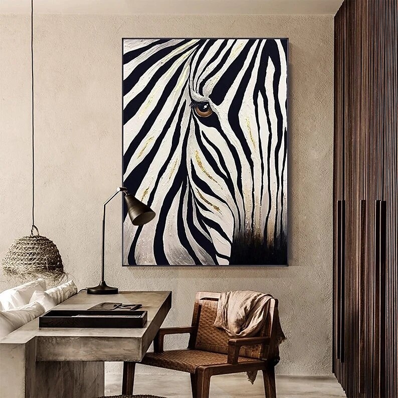 oljemålning 100 % handgjord handmålad väggkonst på duk abstrakt landskap zebra djur modern heminredning dekor rullad duk utan ram osträckt 2025 - $91.99 –P11