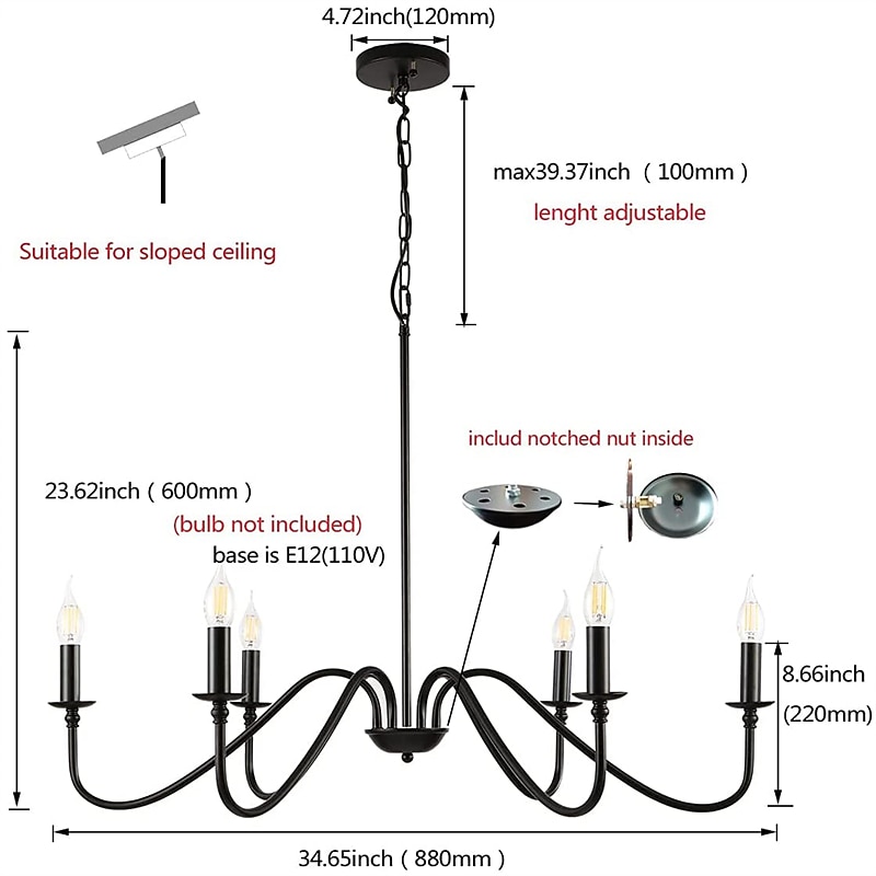 88 cm LED Pendant Light 6 Light Candle Style Industrial Iron for Dining Room, Living Room, Kitchen Black Modern Traditional / Classic 220-240V 2026 - $148.99 –P3