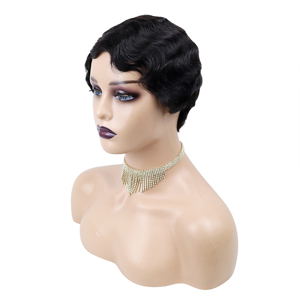 parrucche brasiliane corte dei capelli umani del taglio di pixie acconciature delle onde delle dita per le donne nere parrucche piene fatte a macchina parrucche corte del 2025 a $3.99 –P2