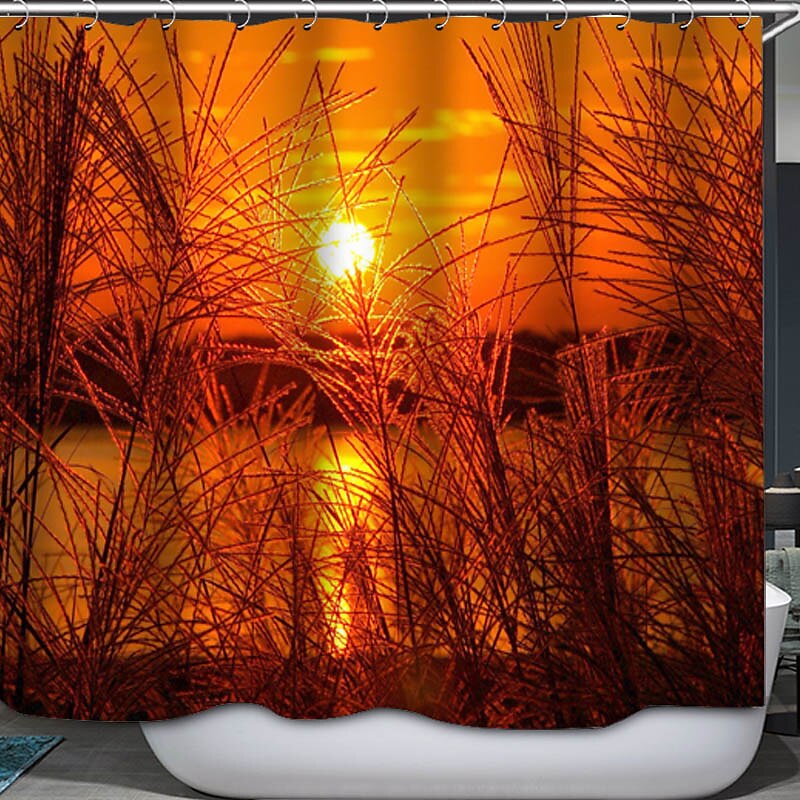 Shower Curtain with Hooks 180cm*180cm(70"*70") Polyester Washable Waterproof Sunrise Sunset Sea Seaside Coconut Tree Pattern 2025 - $27.99 –P11