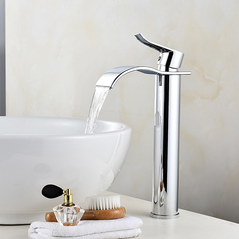 Brass Bath Sink Faucet with Drain,Waterfall Rose Gold Tall Centerset Single Handle One Hole Bath Taps with Hot and Cold Water 2025 - $129.99 –P3