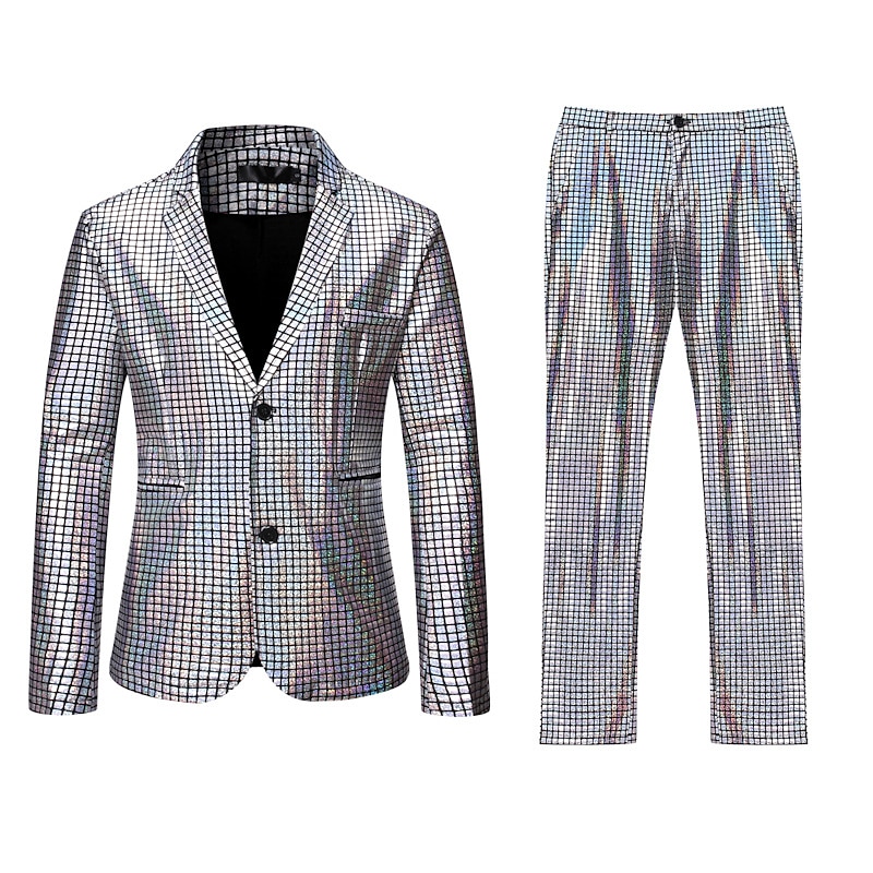 Men's Jacket Suits Blazer Party & Evening Club Shining Sequins Pocket Fall Winter Solid Color Streetwear Casual Turndown Regular Regular Fit Silver Gold Rainbow Jacket 2025 - $88.99 –P3