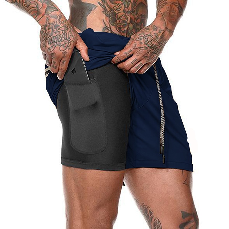 Men's Sports Outdoor Athletic Breathable Quick Dry Moisture Wicking 2 in 1 with Phone Pocket Liner Solid Colored Activewear Dark Grey Black Stretchy 2025 - $12.99 –P14